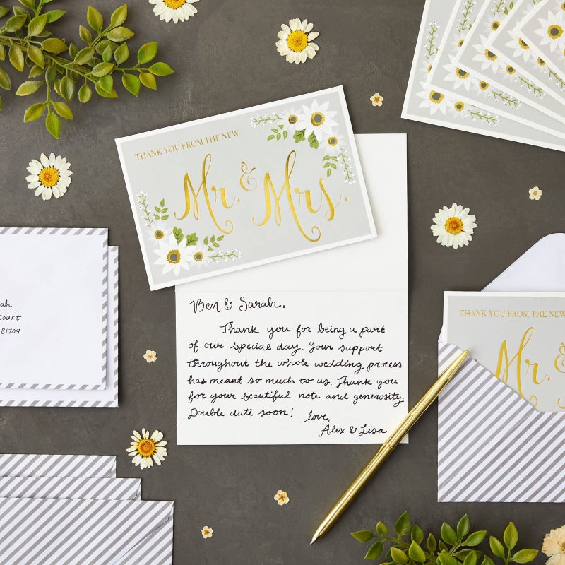 Sustainable Greetings Wedding Thank You Cards - 48-Pack Gold Foil Thank You from The New Mr. and Mrs. Greeting Card, Envelopes Included, 10.2 x 15.2 cm - Image 2